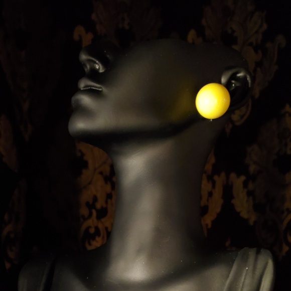 Bold Yellow Ball-Shaped Stud Silver Earrings - Picture 6 of 8